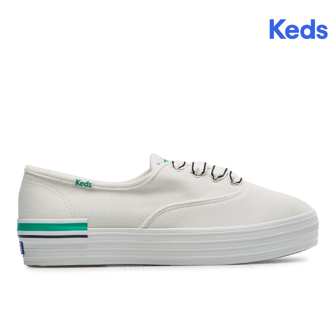 Women's The Platform Pique Stripe Canvas Sneaker White/Green — Elevated