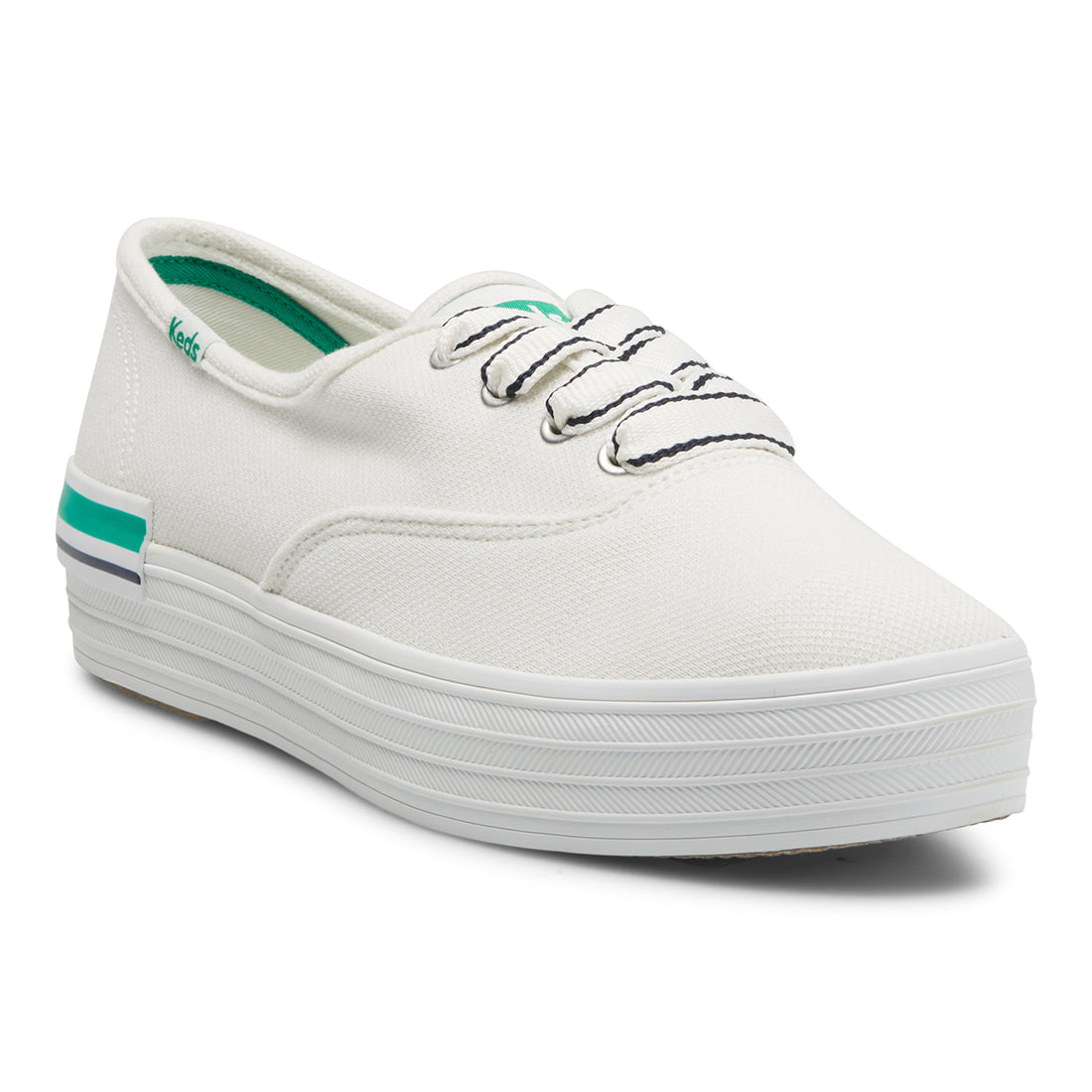 Women's The Platform Pique Stripe Canvas Sneaker White/Green — Elevated