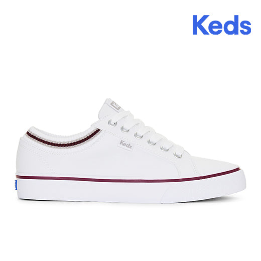 Women's Jump Kick Rib Knit Collar White/Burgundy — Timeless