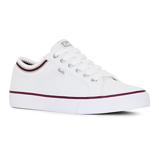 Women's Jump Kick Rib Knit Collar White/Burgundy — Timeless