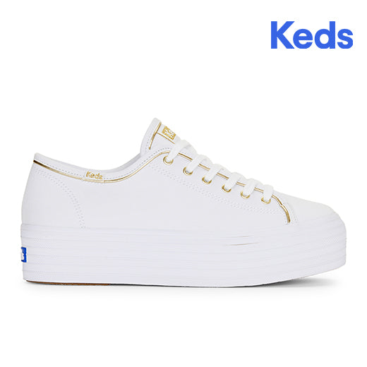 Women's Triple Up Canvas Piping White/Gold — Casual