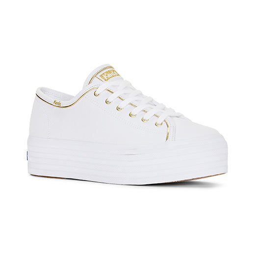 Women's Triple Up Canvas Piping White/Gold — Casual