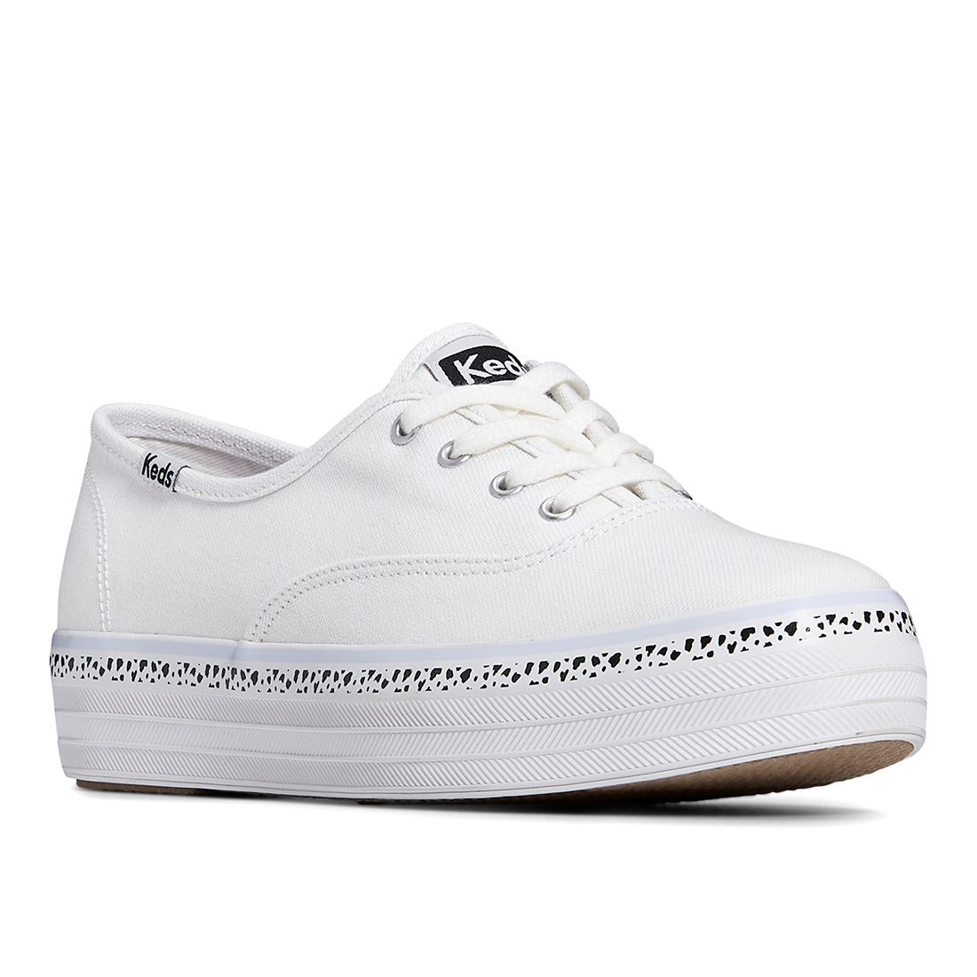 Women's The Platform Canvas Spot Stripe Foxing Sneaker White — Elevated