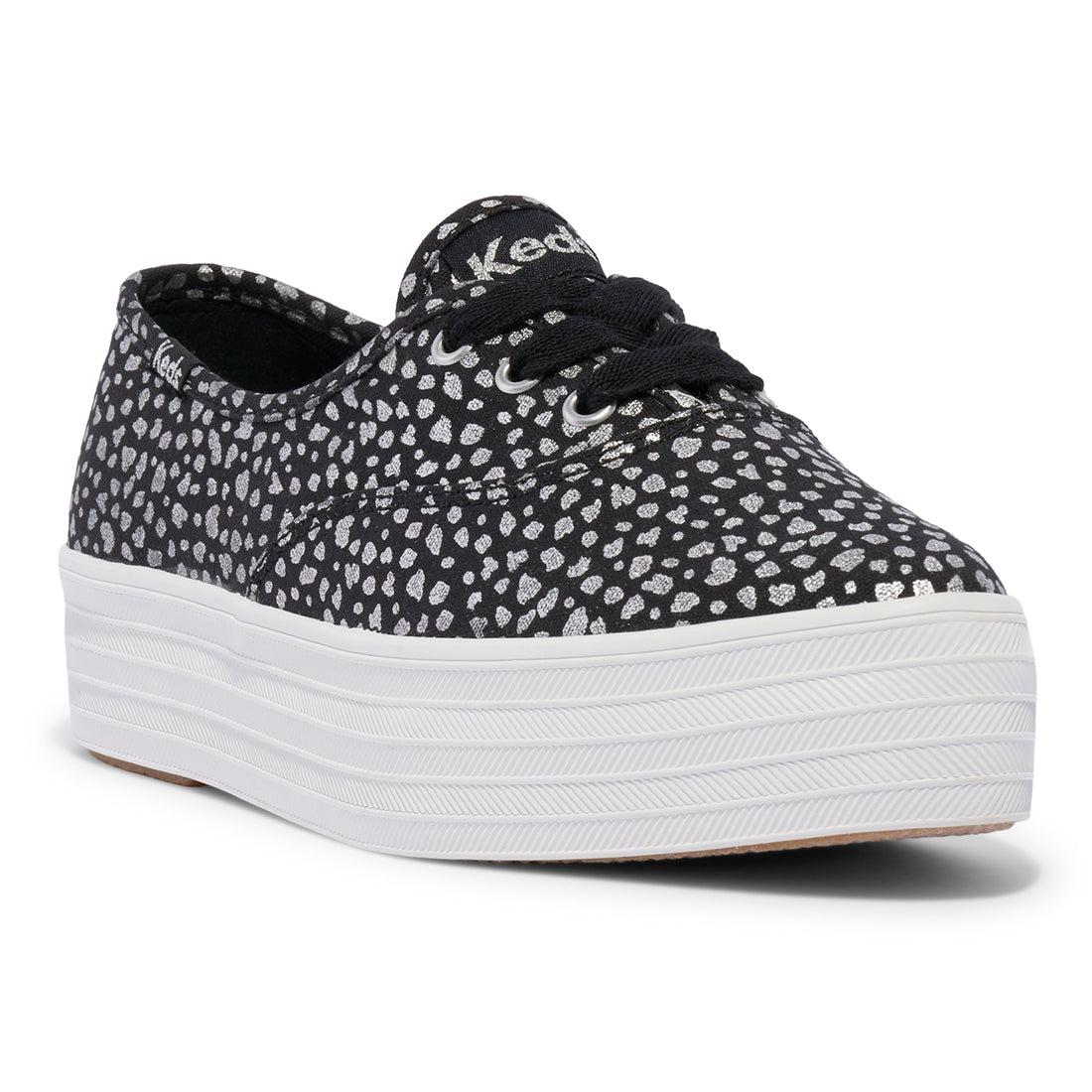 Keds Womens' Point Canvas Mini Dot Print Black/Silver — Casual