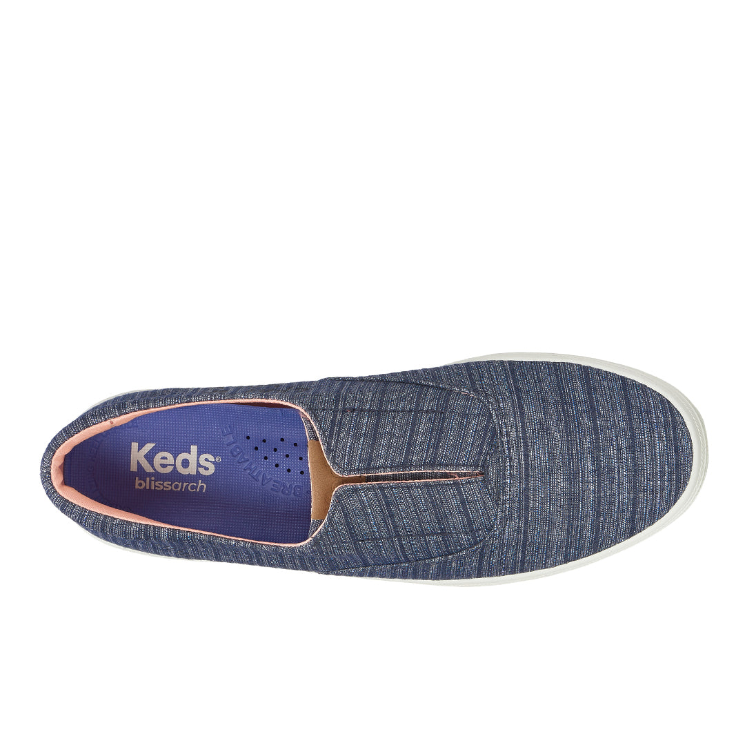 Women's Keds Champion Round Toe Slip Stripe Chambray Blue Sneaker — Easygoing
