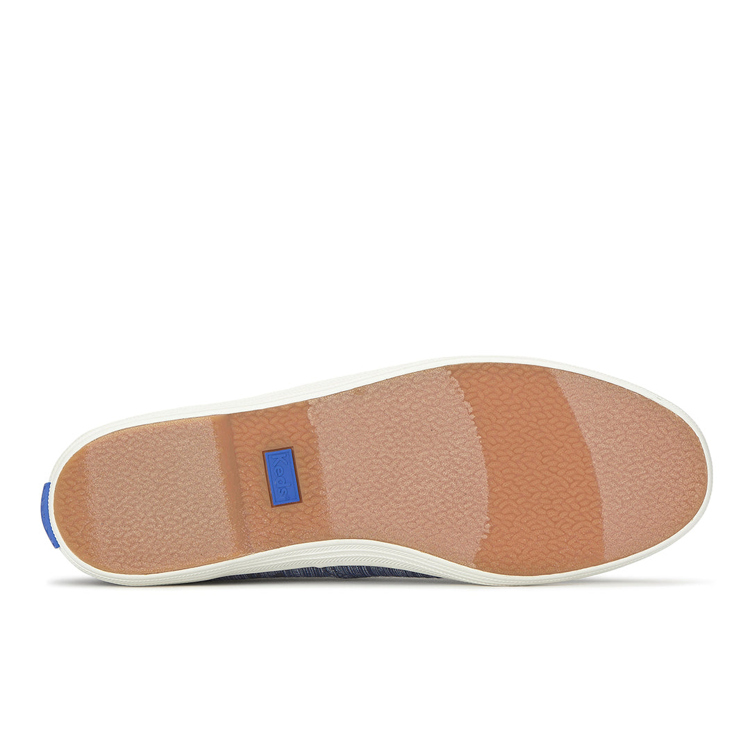 Women's Keds Champion Round Toe Slip Stripe Chambray Blue Sneaker — Easygoing