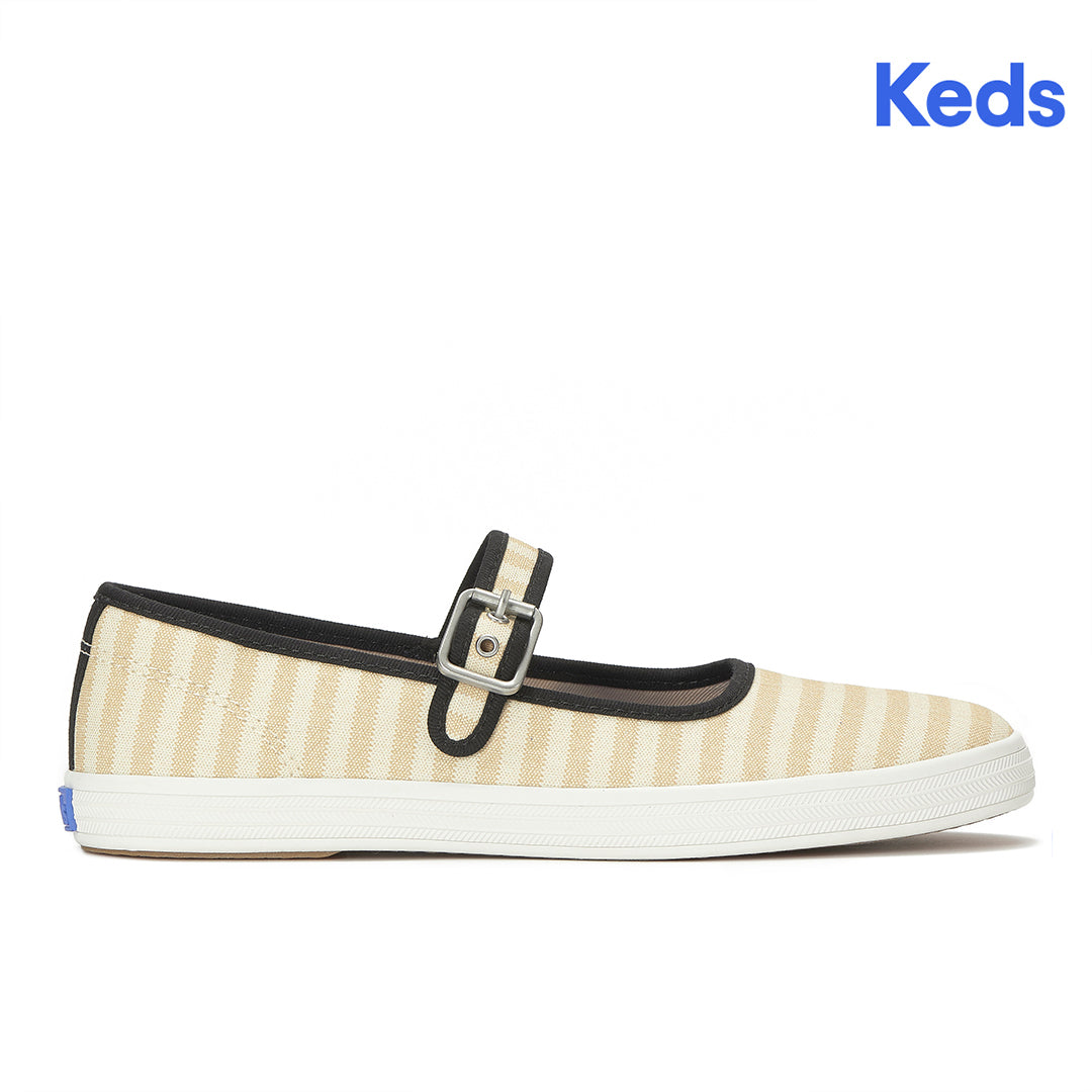 Women's Maisie Mary Jane Printed Stripe Twill Black/Natural Sneaker — Versatile
