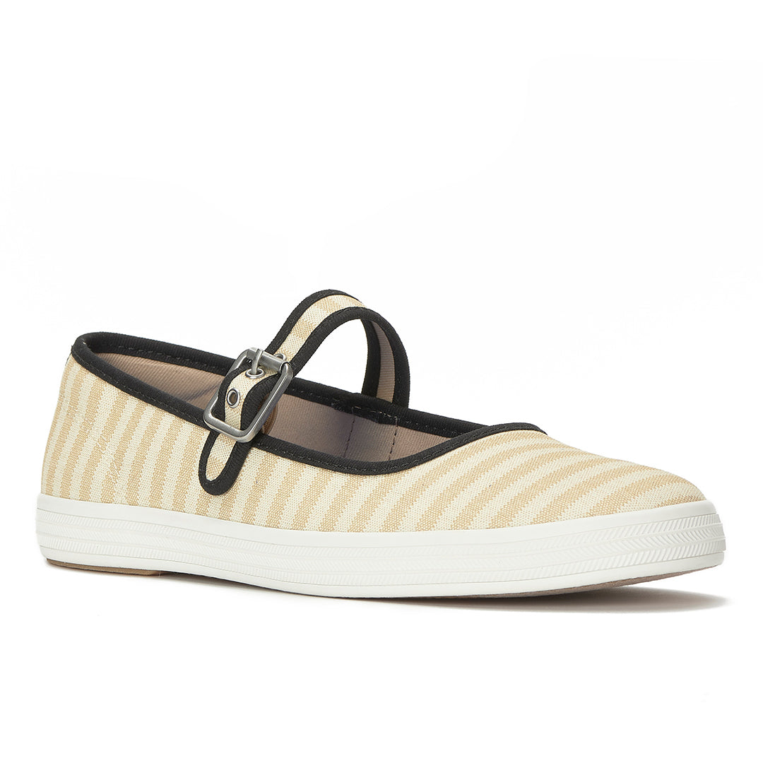 Women's Maisie Mary Jane Printed Stripe Twill Black/Natural Sneaker — Versatile