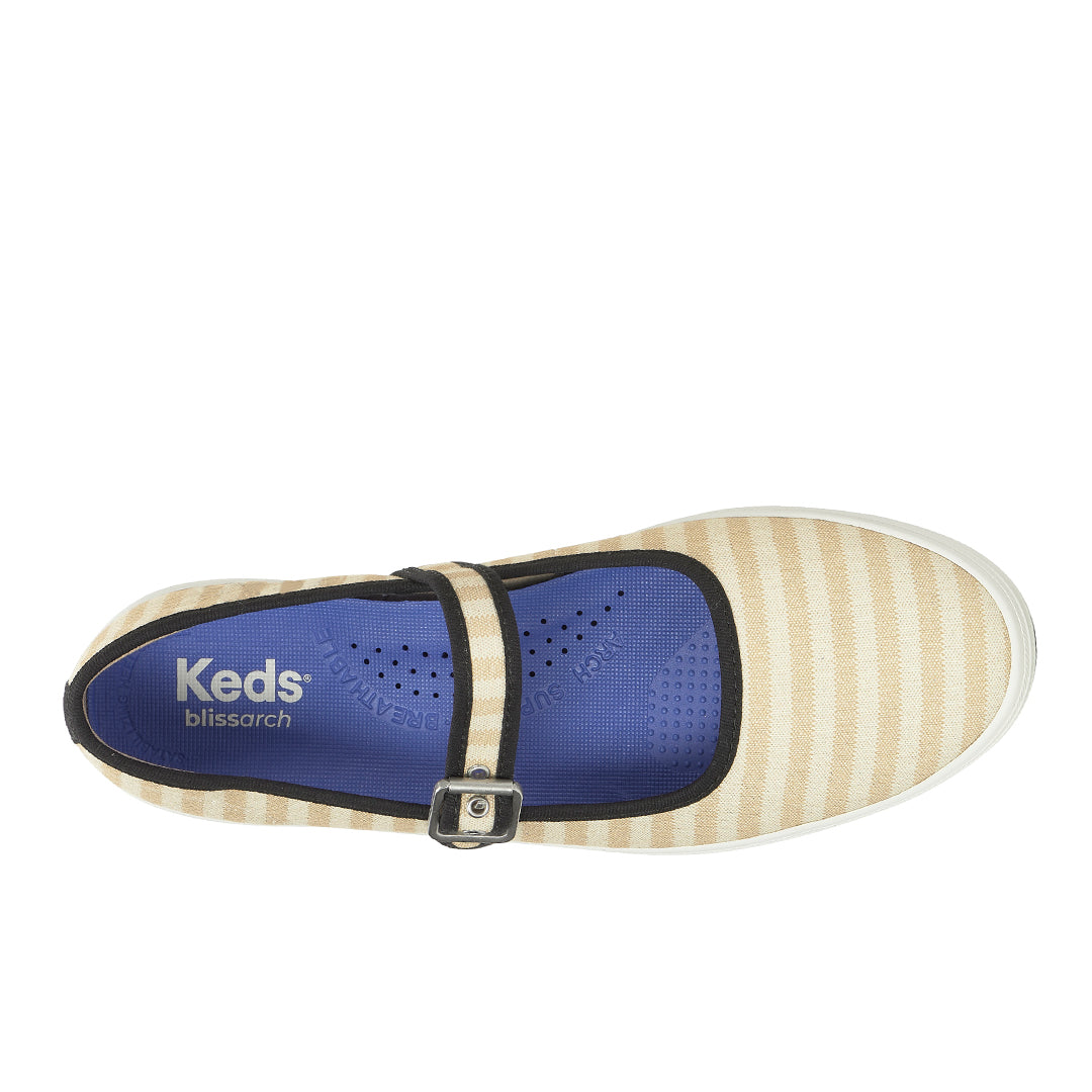 Women's Maisie Mary Jane Printed Stripe Twill Black/Natural Sneaker — Versatile