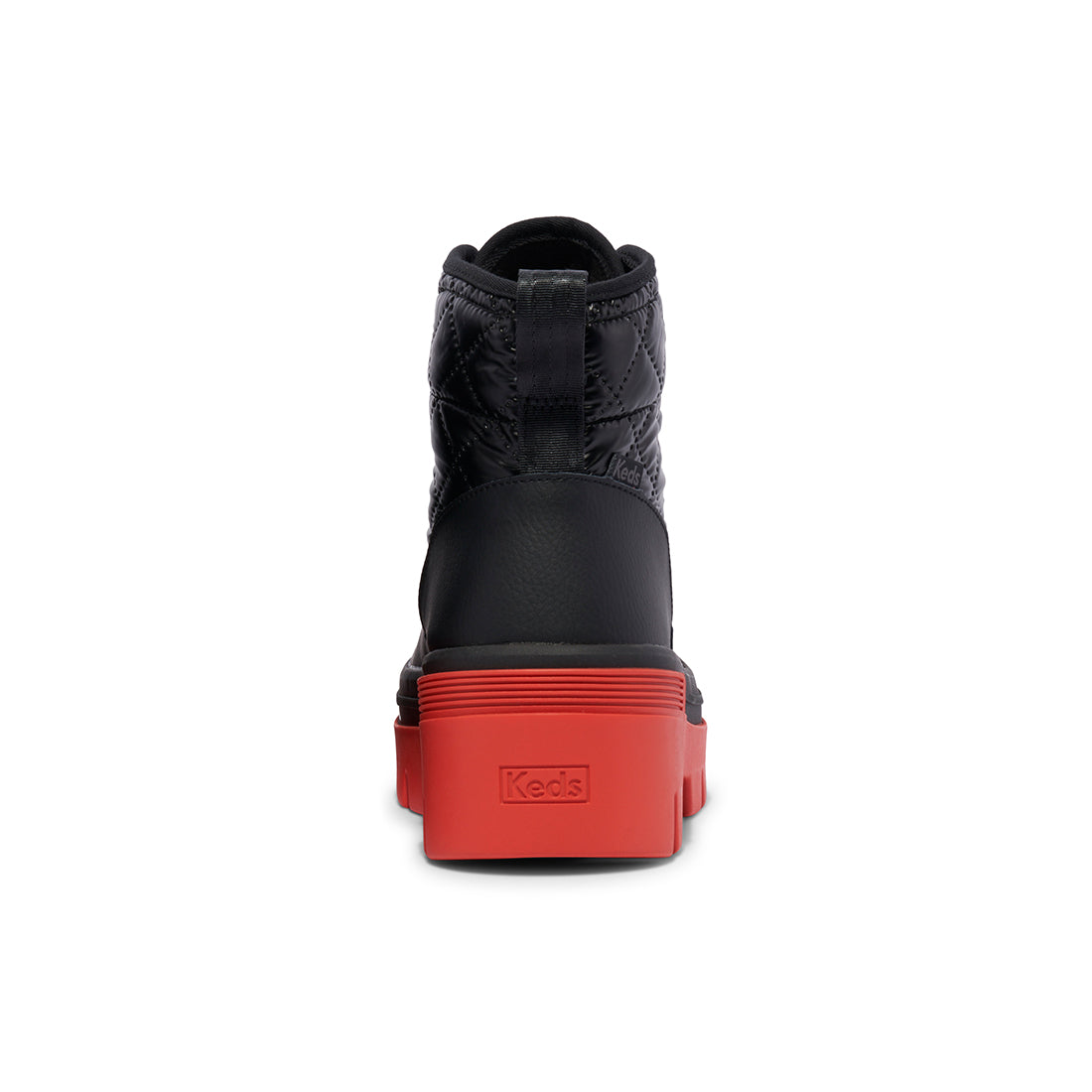 Keds Womens' Soho Boot Quilted Nylon Pop Outsole Black/Red — Weather-Ready
