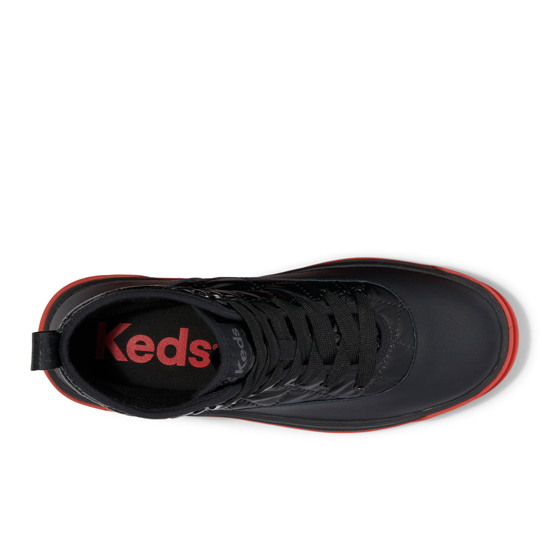 Keds Womens' Soho Boot Quilted Nylon Pop Outsole Black/Red — Weather-Ready