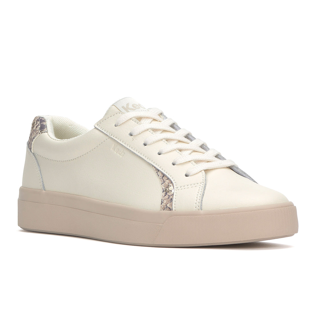 Women's Pursuit Leather Snake Heel Fob Sneaker Egret — Polished