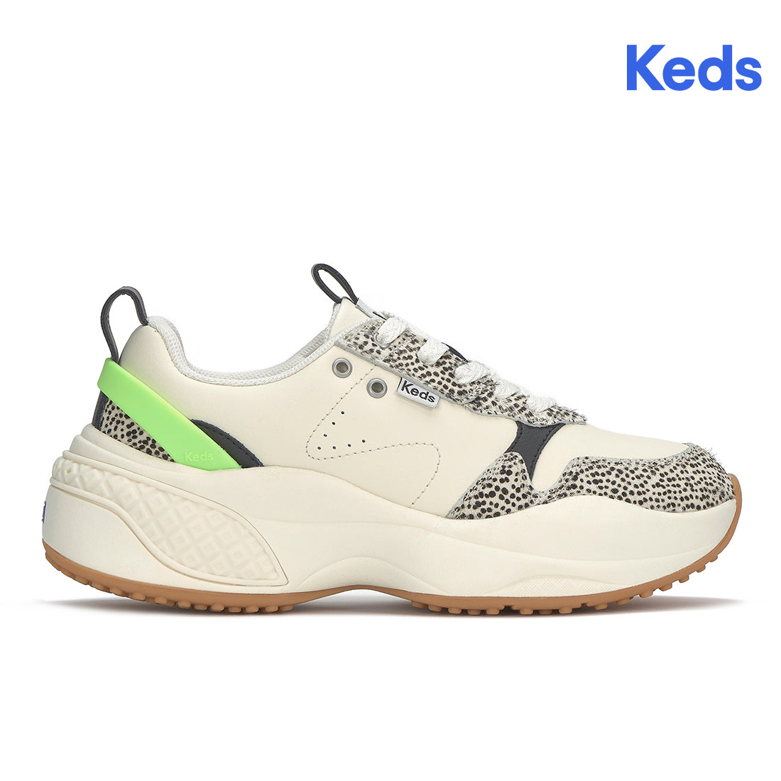 Women's Cross City Trainer Leather Sneaker Egret/Black/Lime — Polished