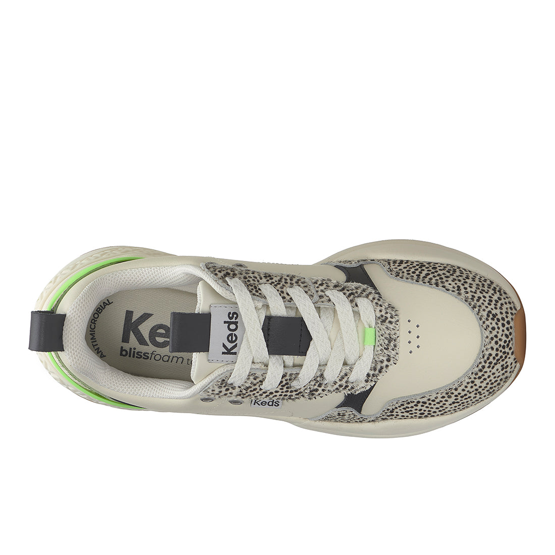 Women's Cross City Trainer Leather Sneaker Egret/Black/Lime — Polished