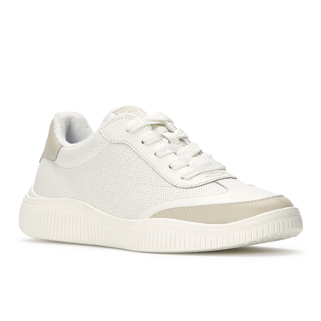 Keds Contest Perf Leather/Suede Snow White/Oatmeal — Polished