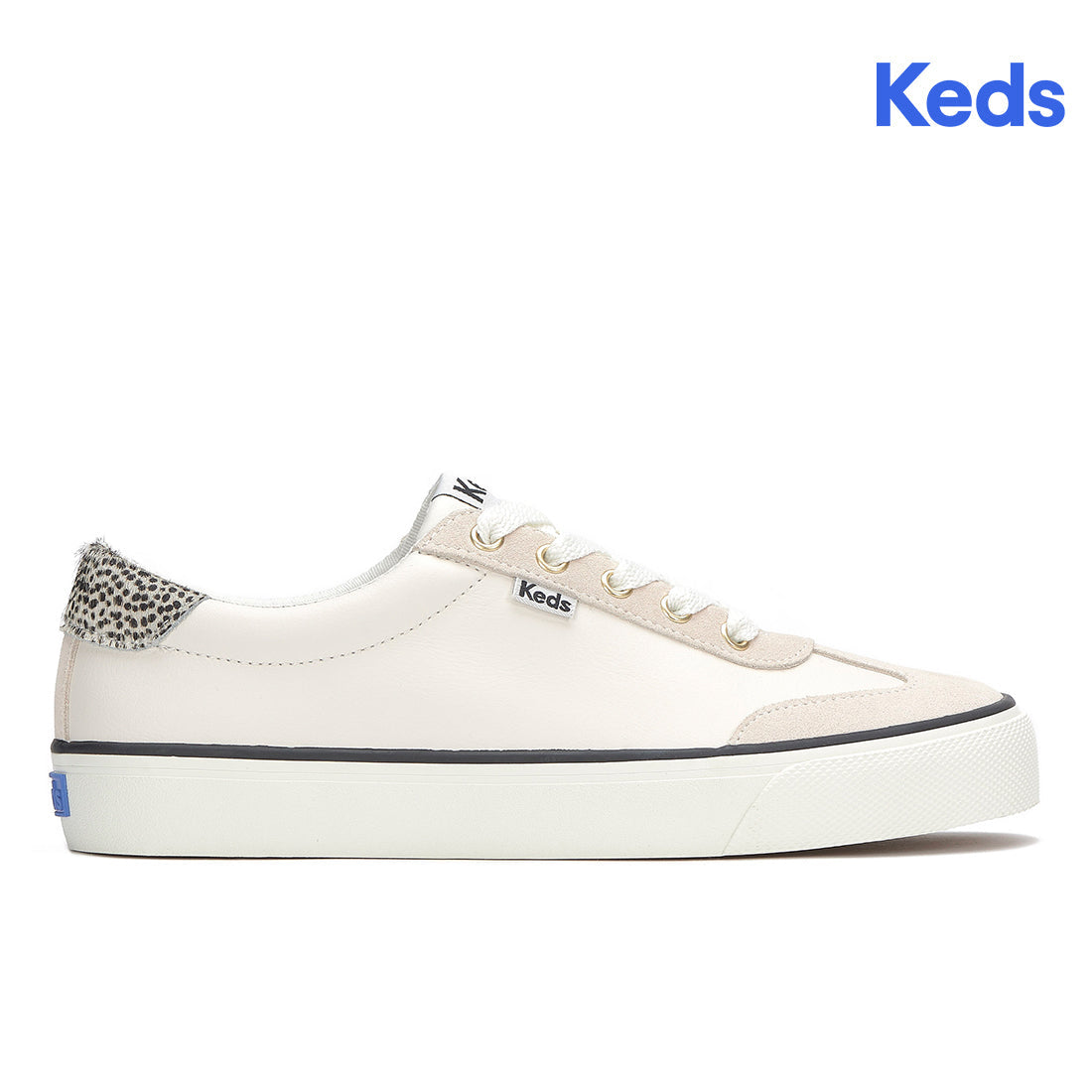 Women's Jump Kick T-Toe Leather/Suede Hair Calf Heel Sneaker Snow White/Cream/Black — Polished