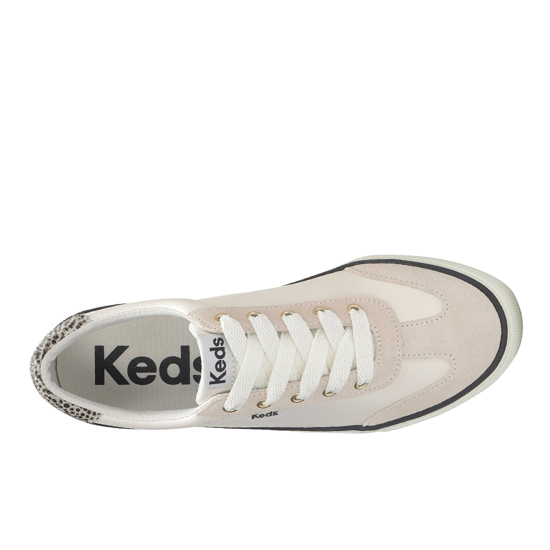 Women's Jump Kick T-Toe Leather/Suede Hair Calf Heel Sneaker Snow White/Cream/Black — Polished