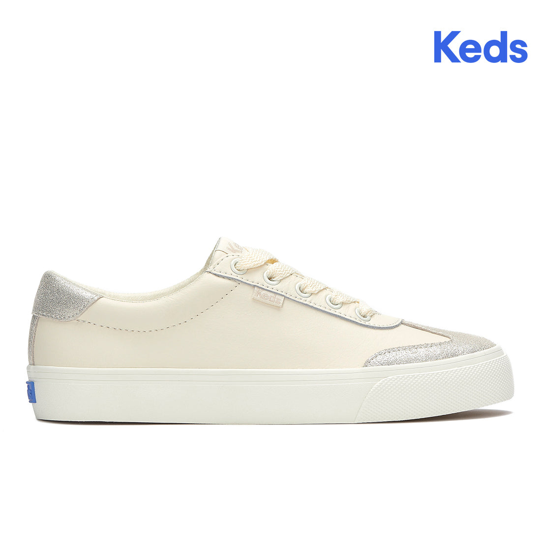 Women's Jump Kick T-Toe Leather/Glitter Suede Sneaker Egret/Champagne — Polished