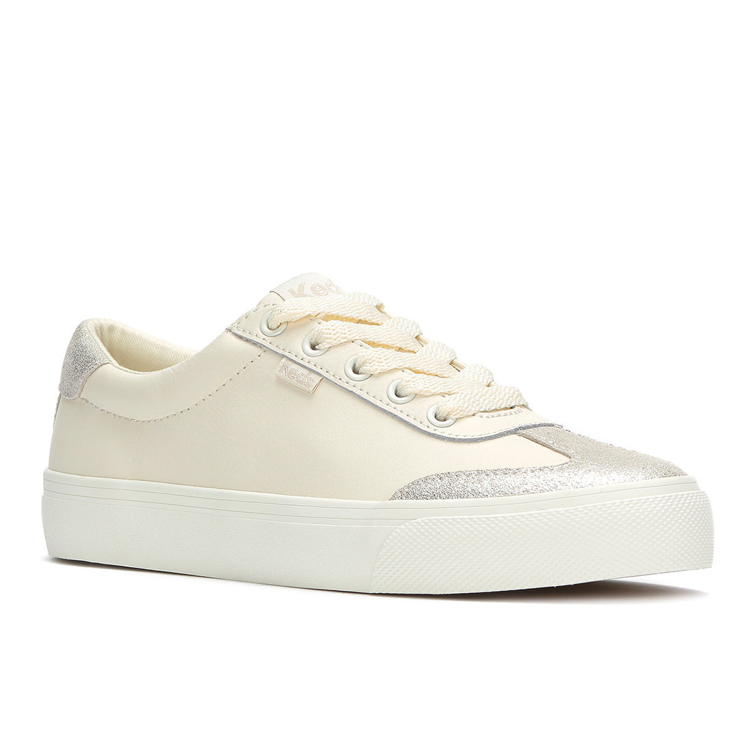 Women's Jump Kick T-Toe Leather/Glitter Suede Sneaker Egret/Champagne — Polished