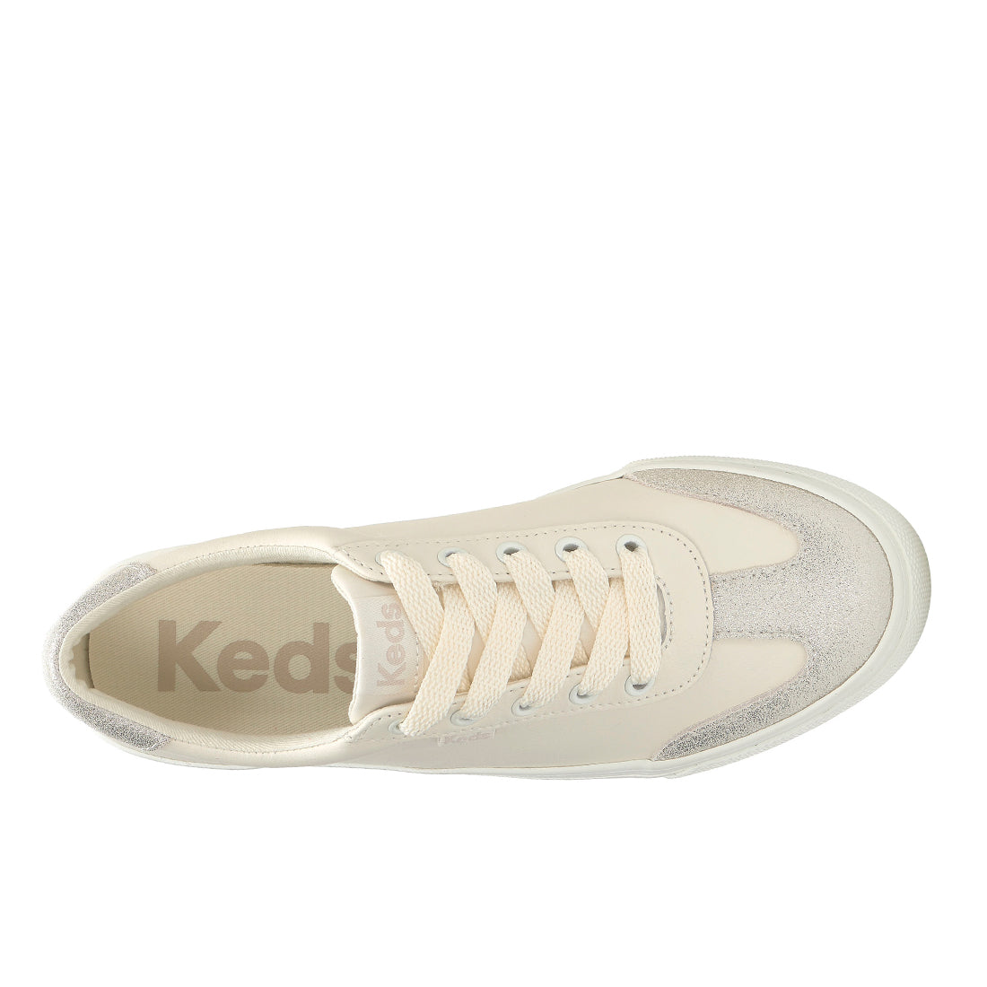 Women's Jump Kick T-Toe Leather/Glitter Suede Sneaker Egret/Champagne — Polished