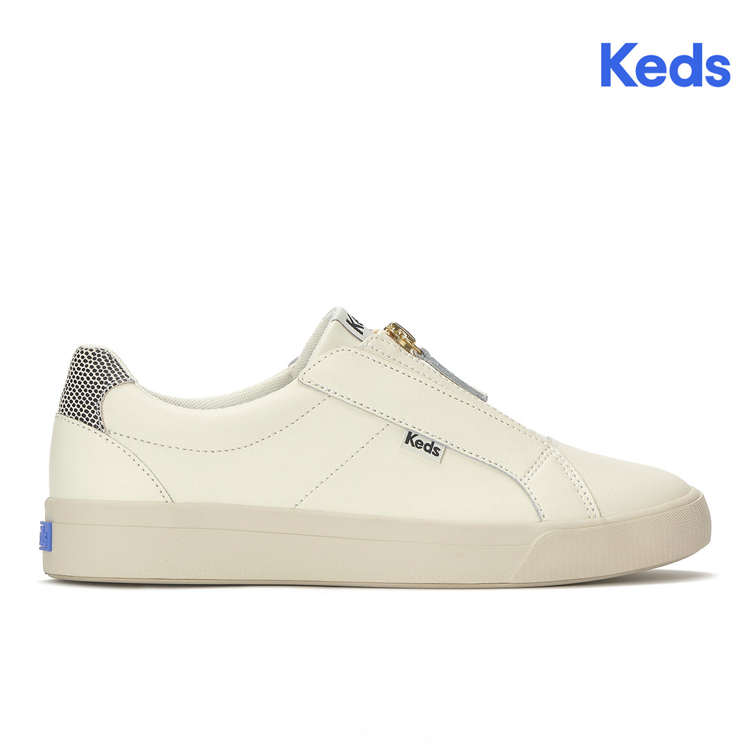 Keds Pursuit Zip Leather Dalmata Heel Egret/Black — Polished