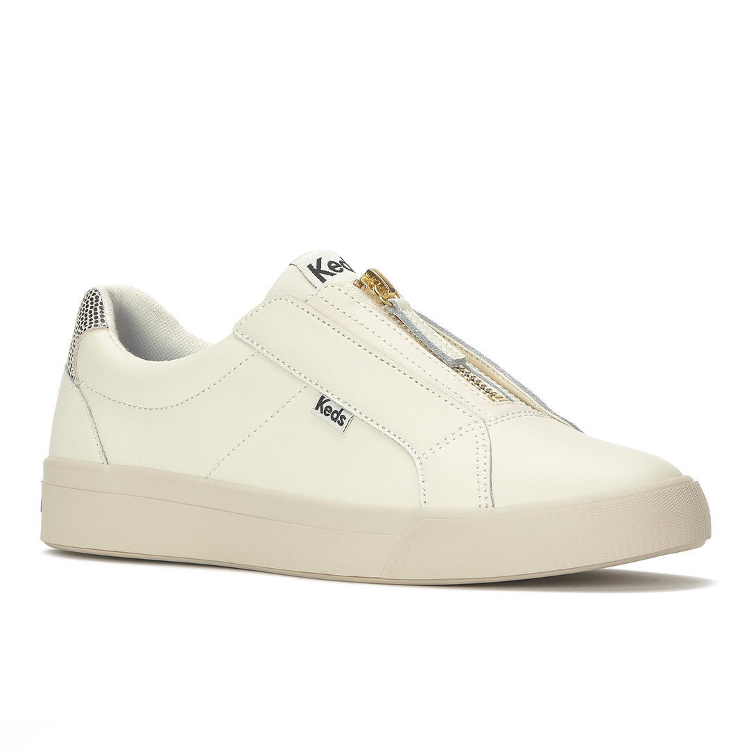 Keds Pursuit Zip Leather Dalmata Heel Egret/Black — Polished