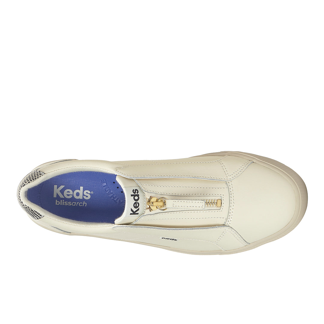Keds Pursuit Zip Leather Dalmata Heel Egret/Black — Polished