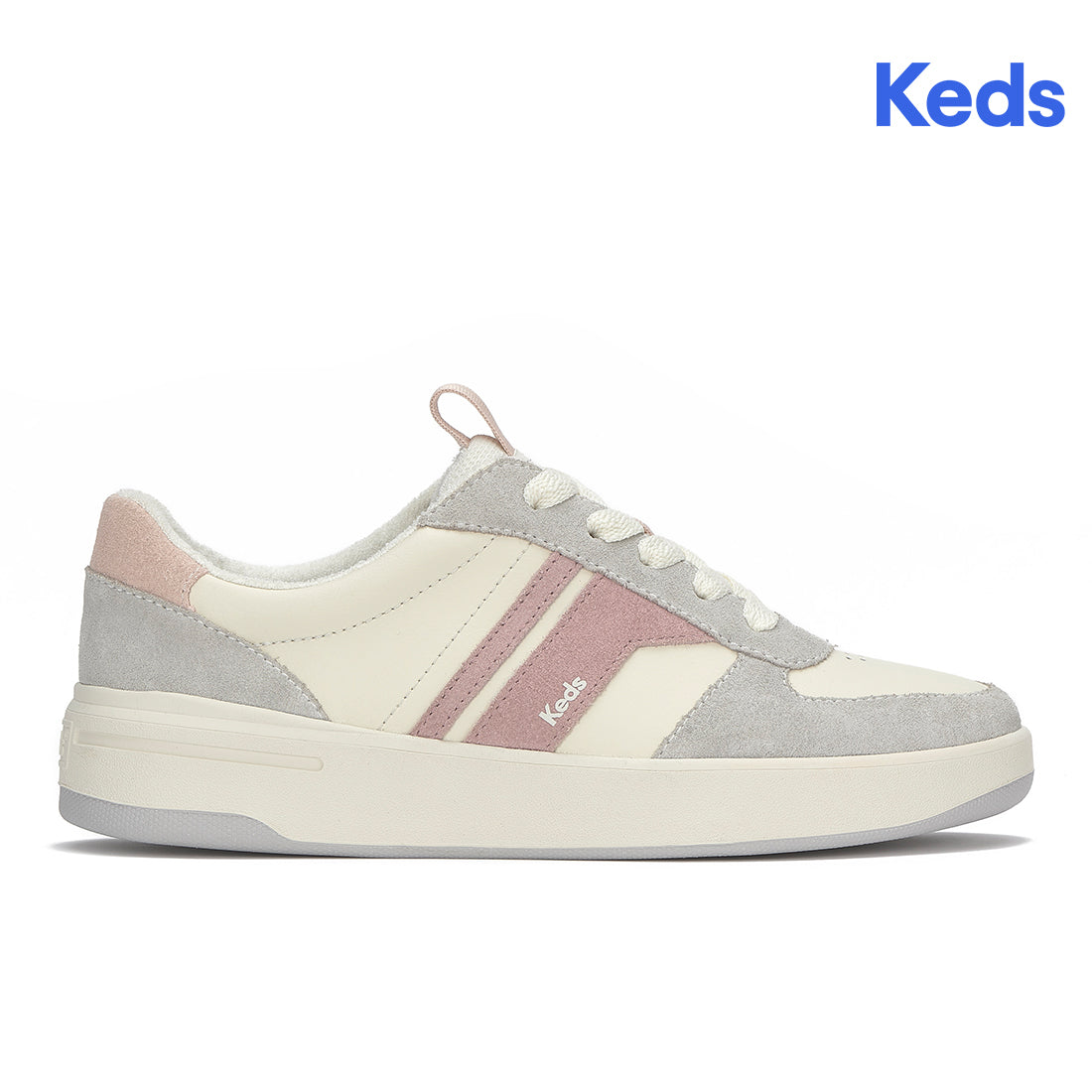 Keds The Court II Leather/Suede Egret/Blush/Grey — Polished