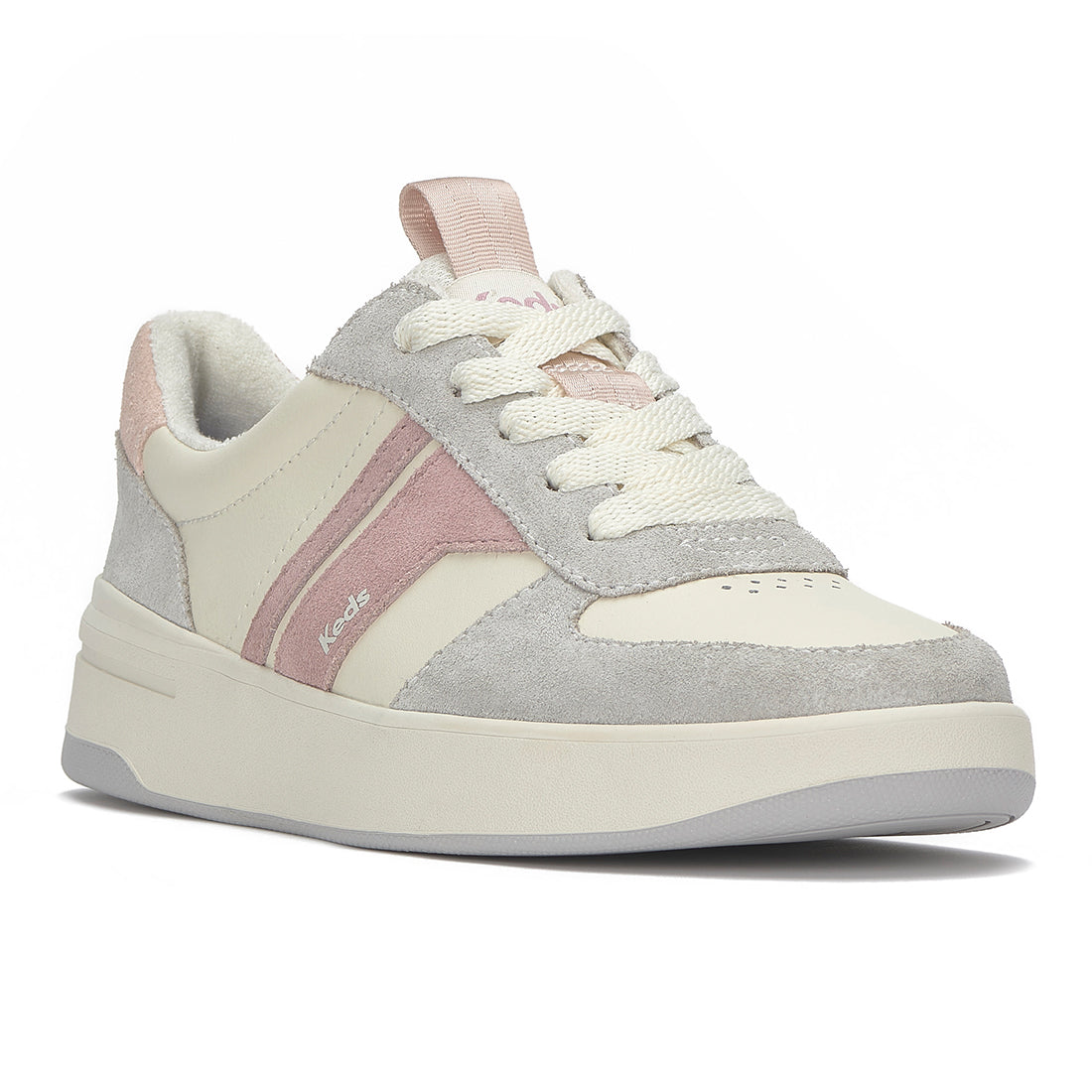 Keds The Court II Leather/Suede Egret/Blush/Grey — Polished