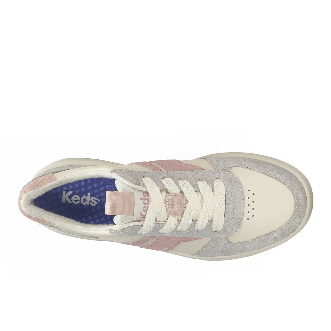 Keds The Court II Leather/Suede Egret/Blush/Grey — Polished