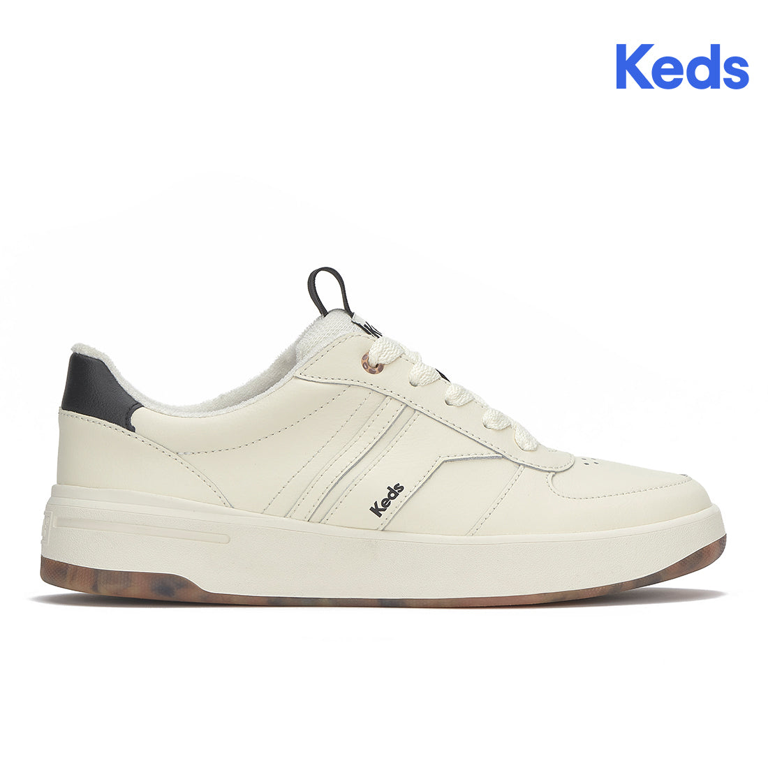 Keds The Court II Leather Pop Outsole Egret/Tan/Black — Polished