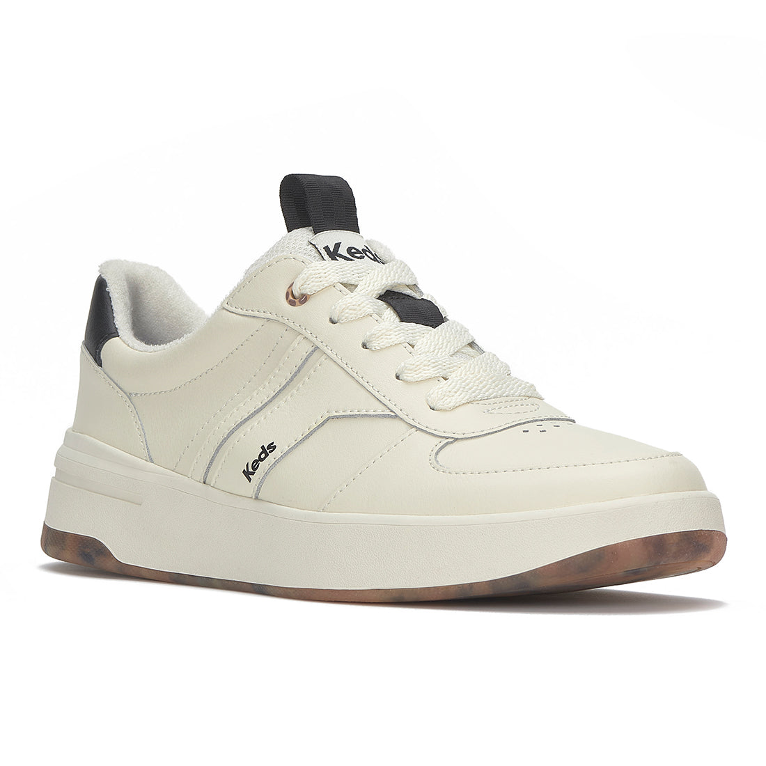 Keds The Court II Leather Pop Outsole Egret/Tan/Black — Polished