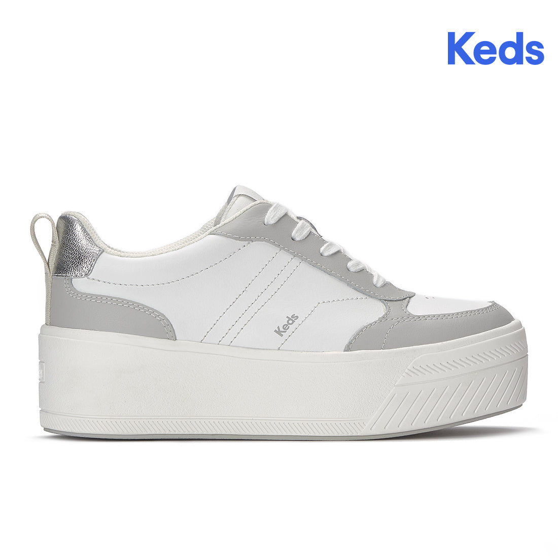 Keds Skyler II Leather Metallic Heel White/Grey/Silver — Polished