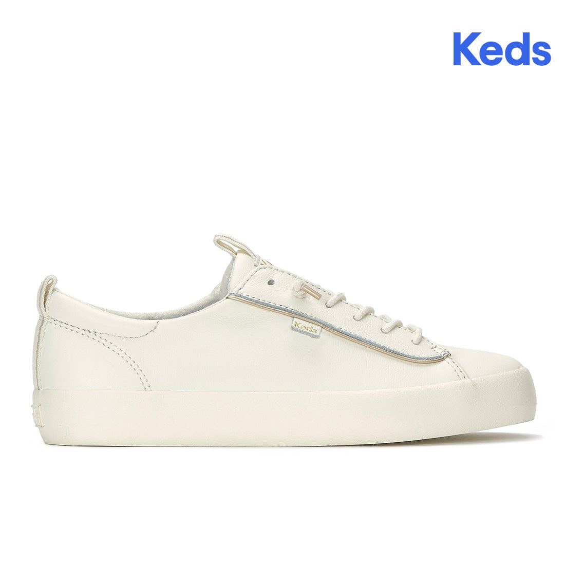 Keds Kickback Premium Leather Pop Binding Egret/Gold — Polished