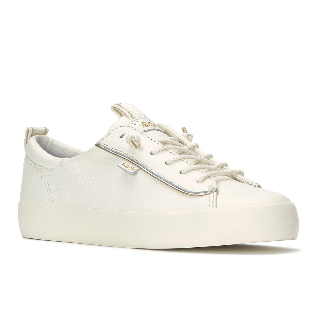 Keds Kickback Premium Leather Pop Binding Egret/Gold — Polished