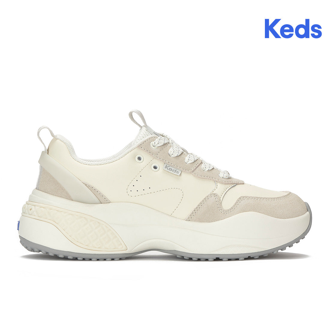 Keds Cross City Trainer Leather/Suede Ticking Stripe Lace Egret/Oatmeal — Polished