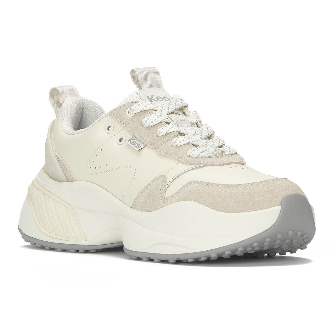 Keds Cross City Trainer Leather/Suede Ticking Stripe Lace Egret/Oatmeal — Polished
