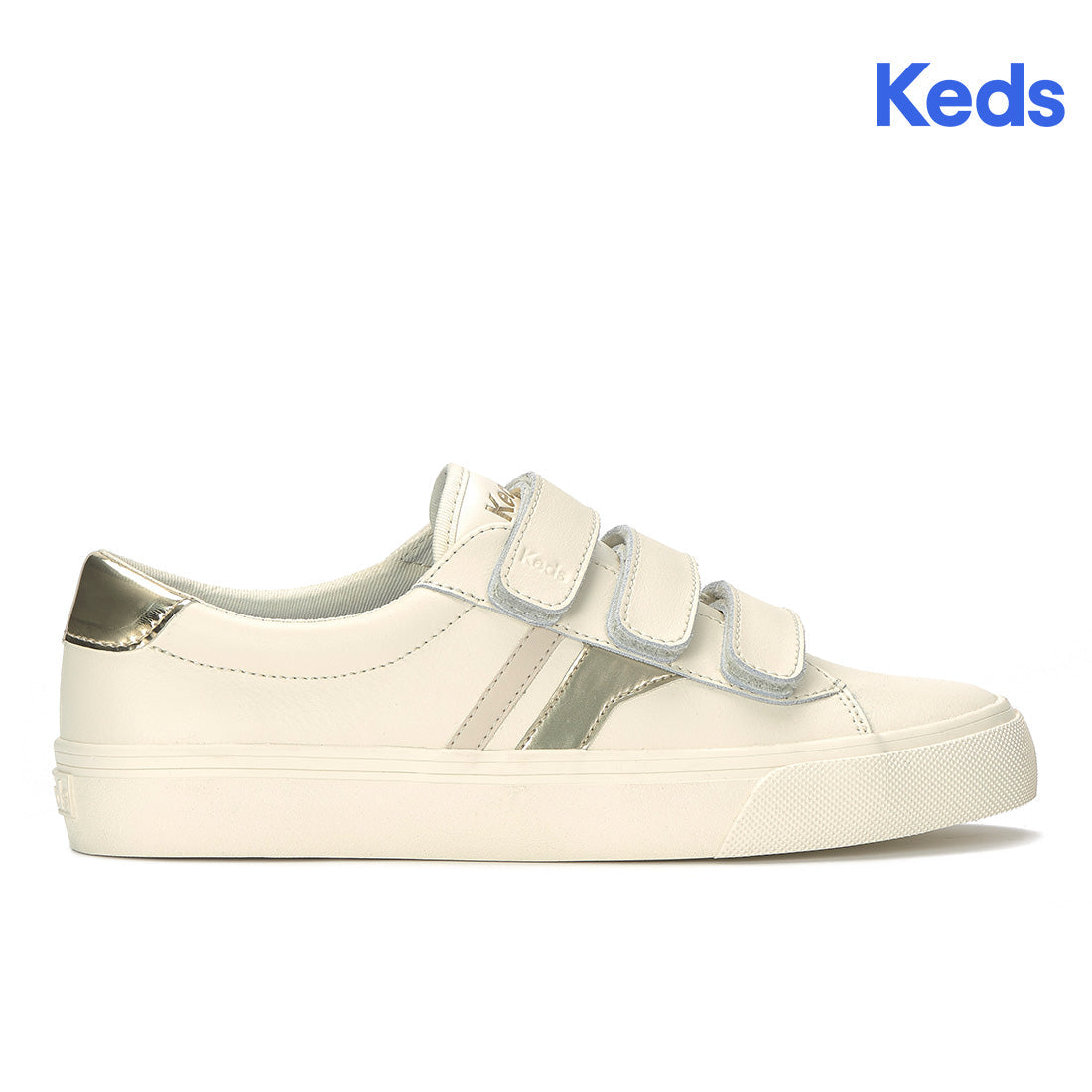 Keds Jump Kick V Leather Retro Logo Egret/Champagne — Polished