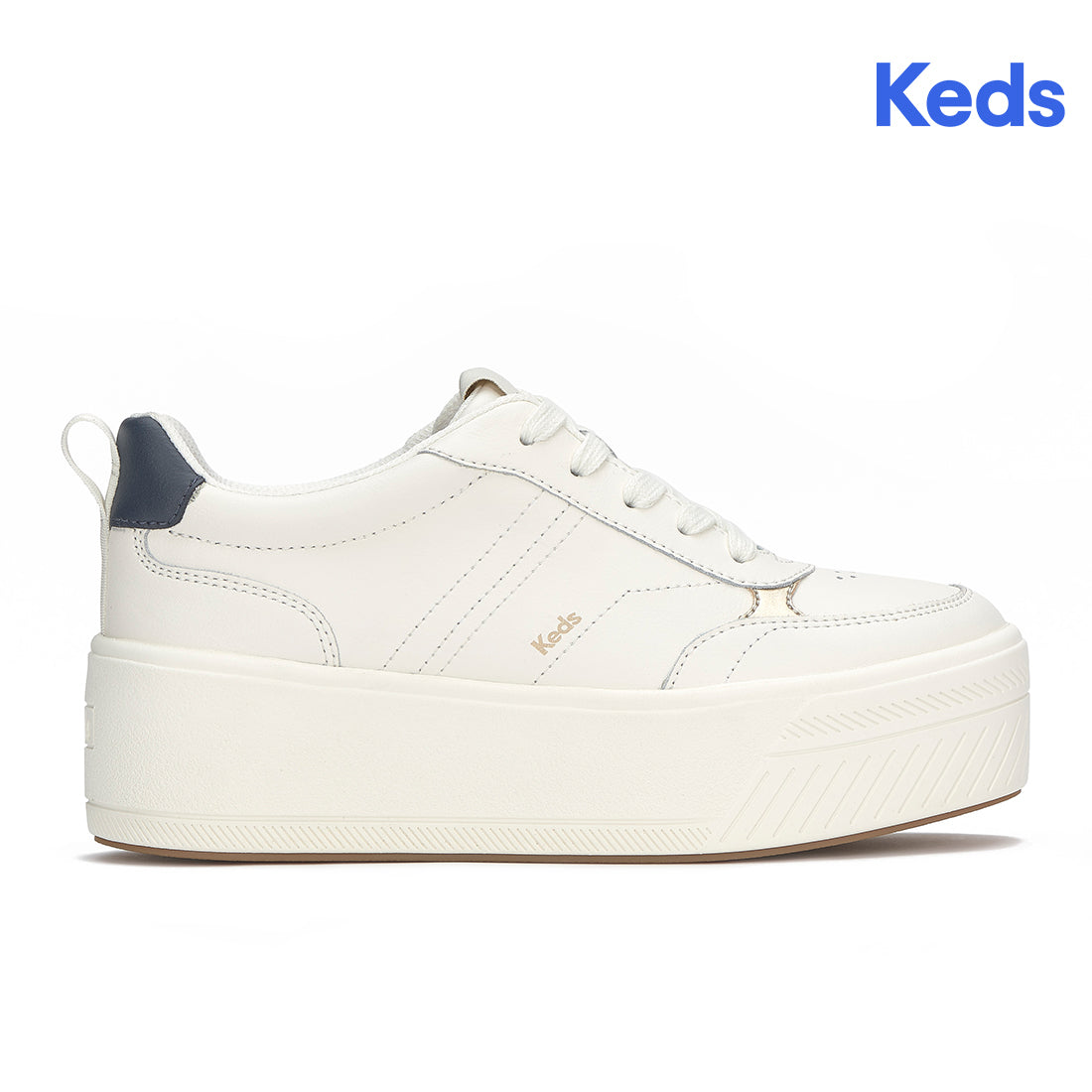 Keds Skyler II Leather Snow White/Blueberry/Light Gold — Polished