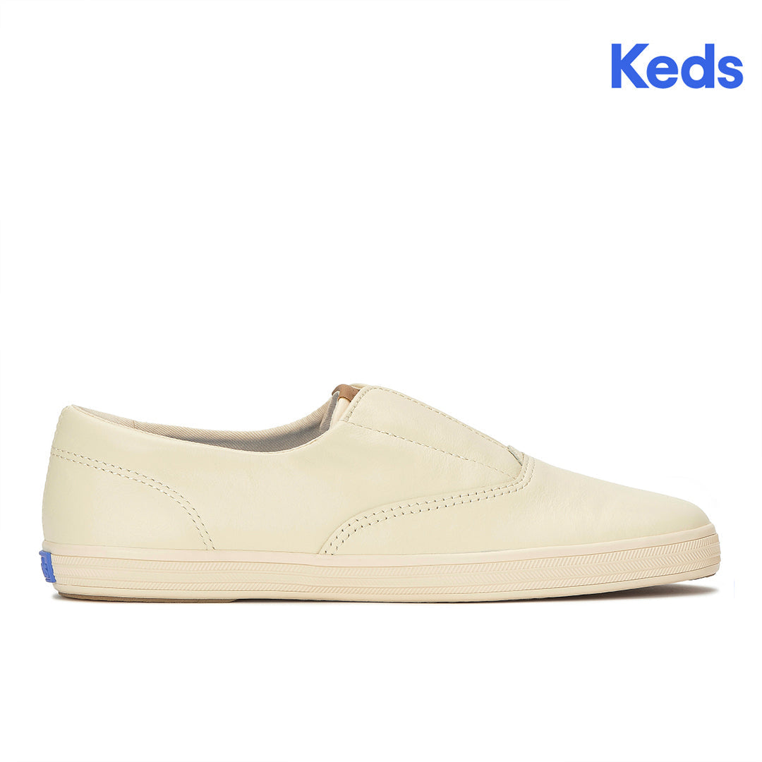 Women's Keds Champion Round Toe Slip Leather Parchment Sneaker — Easygoing