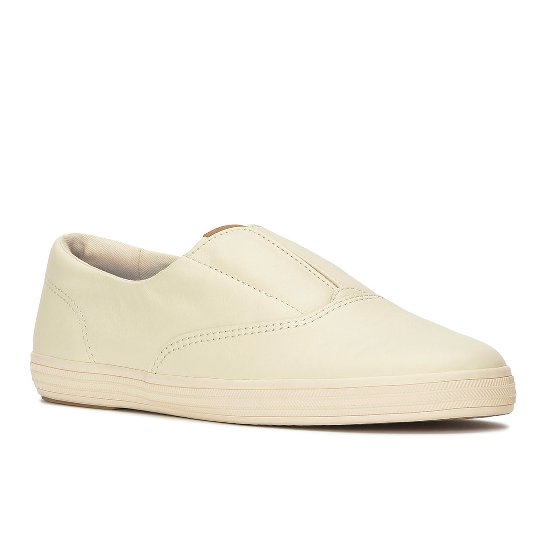 Women's Keds Champion Round Toe Slip Leather Parchment Sneaker — Easygoing