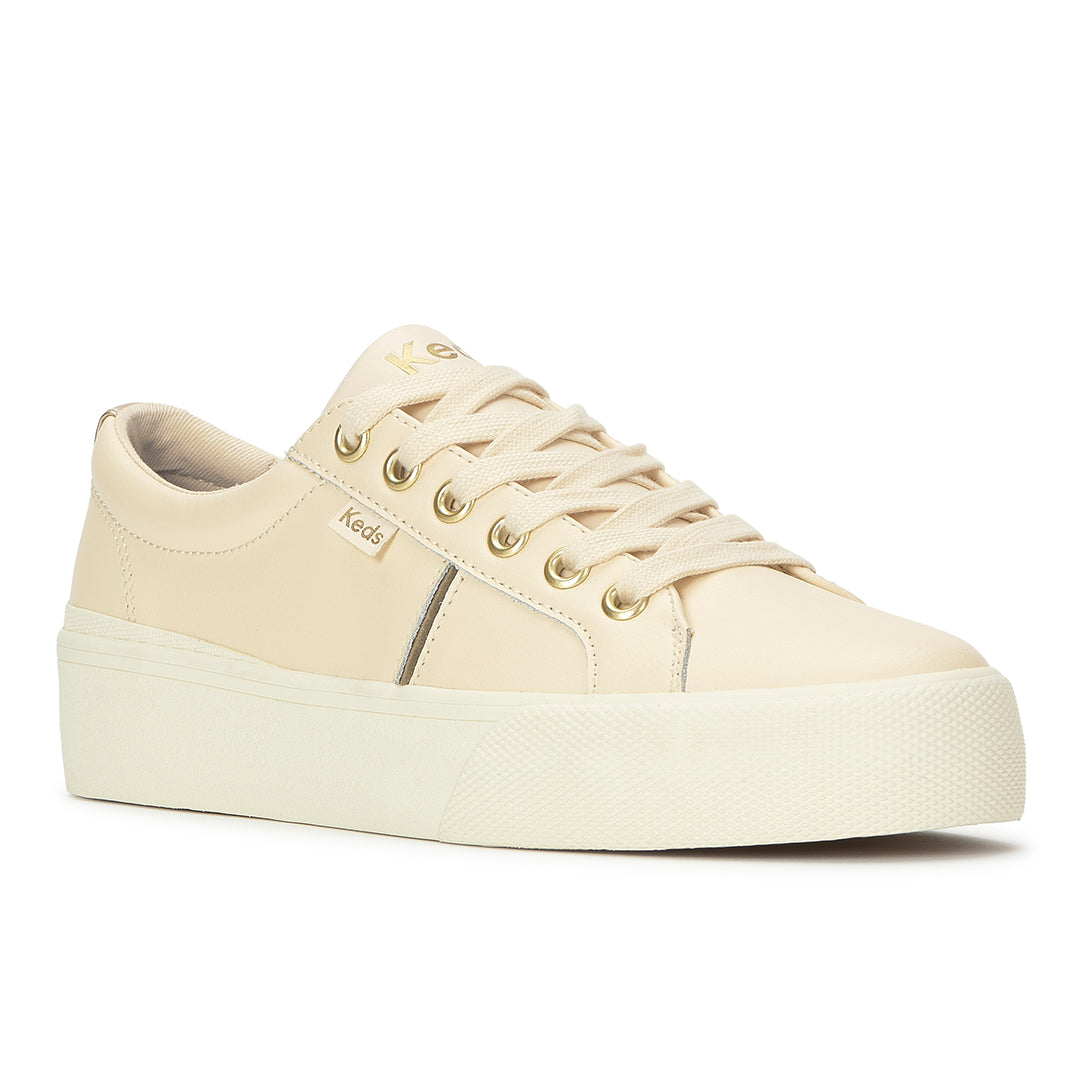 Women's Jump Kick Duo Leather Parchment/Gold Sneaker — Polished