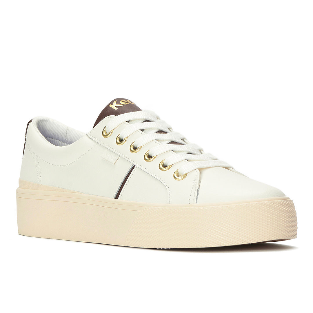 Women's Jump Kick Duo Leather Snow White/Chocolate Sneaker — Polished